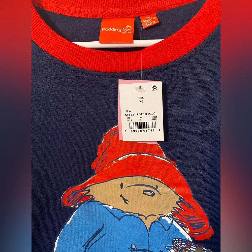 Paddington Bear Women Navy Sweatshirt with Bear Graphic NWT size Medium - Picture 4 of 4